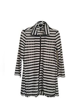 Black white stripe Beachy Airy Zip Jacket coverup Lightweight Pockets BEREK SM